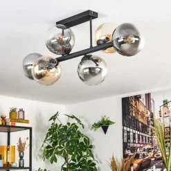 Gastor Plafonnier, Boule lumineuse Ambre, Clair, Fumé, 6 lumières
