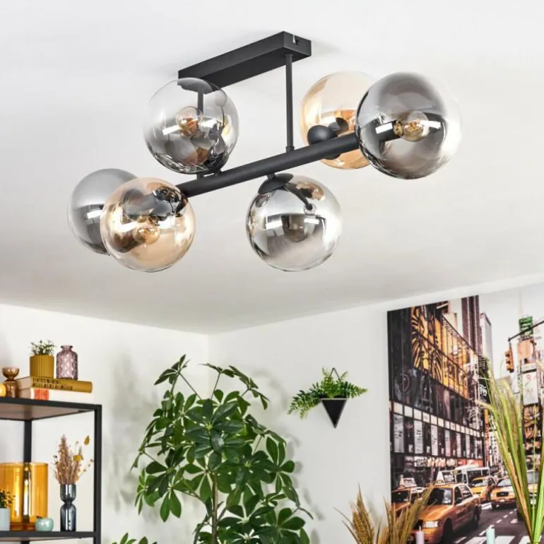 Gastor Plafonnier, Boule lumineuse Ambre, Clair, Fumé, 6 lumières