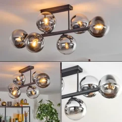 Gastor Plafonnier, Boule lumineuse Chrome, Clair, Fumé, 6 lumières