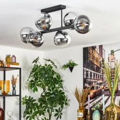 Gastor Plafonnier, Boule lumineuse Chrome, Clair, Fumé, 6 lumières