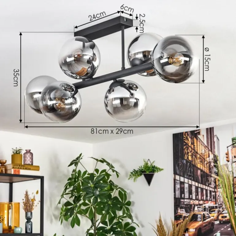 Gastor Plafonnier, Boule lumineuse Chrome, Clair, Fumé, 6 lumières