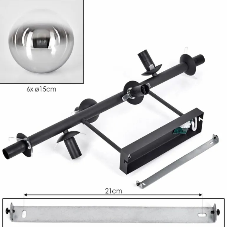 Gastor Plafonnier, Boule lumineuse Chrome, Clair, Fumé, 6 lumières