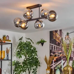 Gastor Plafonnier, Boule lumineuse Chrome, Clair, Fumé, 6 lumières
