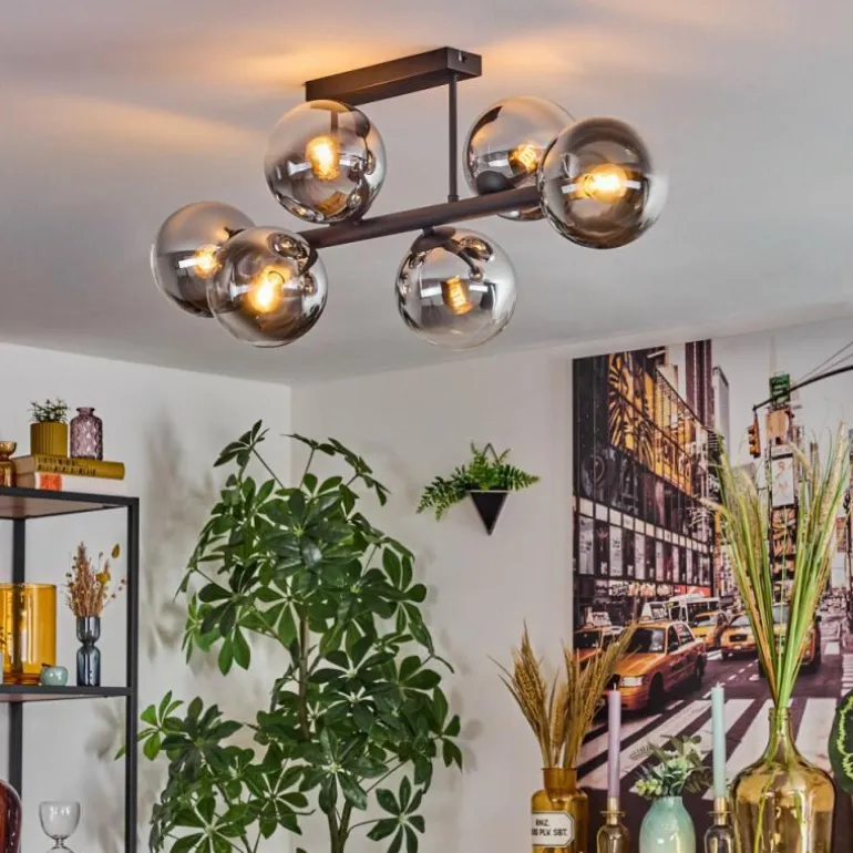 Gastor Plafonnier, Boule lumineuse Chrome, Clair, Fumé, 6 lumières