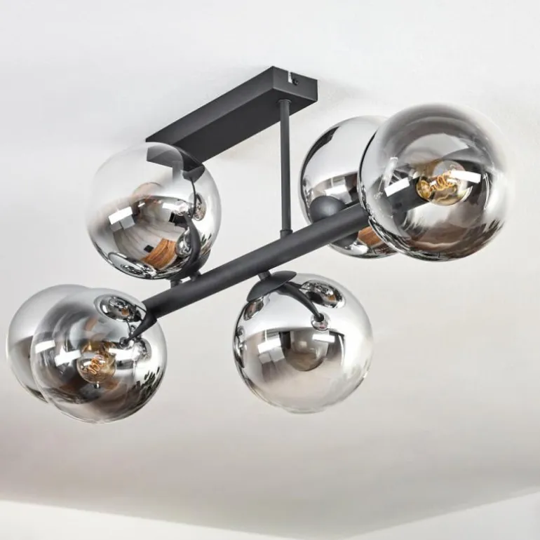 Gastor Plafonnier, Boule lumineuse Chrome, Clair, Fumé, 6 lumières