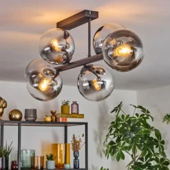 Gastor Plafonnier, Boule lumineuse Chrome, Clair, Fumé, 6 lumières