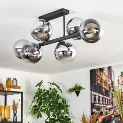 Gastor Plafonnier, Boule lumineuse Chrome, Clair, Fumé, 6 lumières