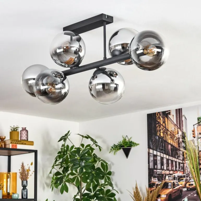 Gastor Plafonnier, Boule lumineuse Chrome, Clair, Fumé, 6 lumières