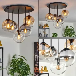 Gastor Plafonnier, Boule lumineuse 45 cm Ambre, Clair, Fumé, 5 lumières