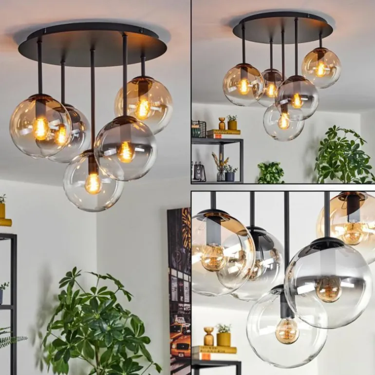 Gastor Plafonnier, Boule lumineuse 45 cm Ambre, Clair, Fumé, 5 lumières