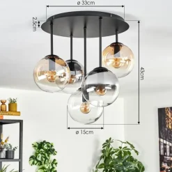 Gastor Plafonnier, Boule lumineuse 45 cm Ambre, Clair, Fumé, 5 lumières
