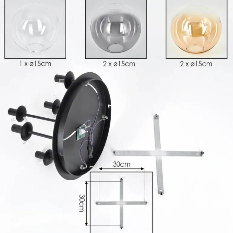 Gastor Plafonnier, Boule lumineuse 45 cm Ambre, Clair, Fumé, 5 lumières