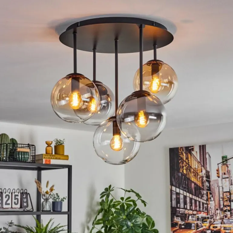 Gastor Plafonnier, Boule lumineuse 45 cm Ambre, Clair, Fumé, 5 lumières