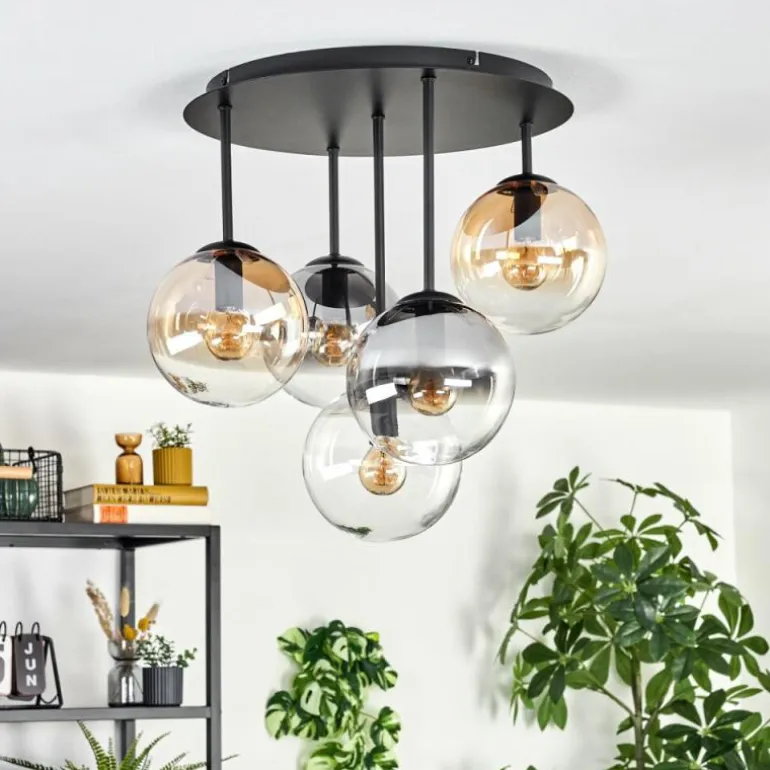 Gastor Plafonnier, Boule lumineuse 45 cm Ambre, Clair, Fumé, 5 lumières