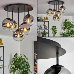 Gastor Plafonnier, Boule lumineuse 45 cm Chrome, Clair, Fumé, 5 lumières
