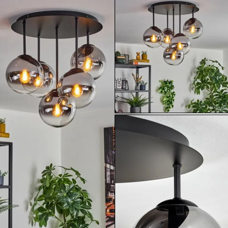 Gastor Plafonnier, Boule lumineuse 45 cm Chrome, Clair, Fumé, 5 lumières
