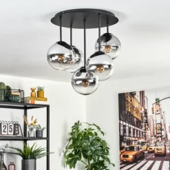 Gastor Plafonnier, Boule lumineuse 45 cm Chrome, Clair, Fumé, 5 lumières