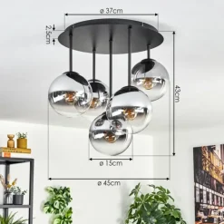 Gastor Plafonnier, Boule lumineuse 45 cm Chrome, Clair, Fumé, 5 lumières