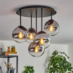 Gastor Plafonnier, Boule lumineuse 45 cm Chrome, Clair, Fumé, 5 lumières