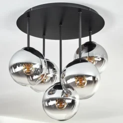 Gastor Plafonnier, Boule lumineuse 45 cm Chrome, Clair, Fumé, 5 lumières