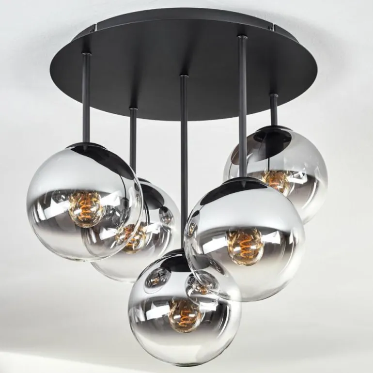 Gastor Plafonnier, Boule lumineuse 45 cm Chrome, Clair, Fumé, 5 lumières