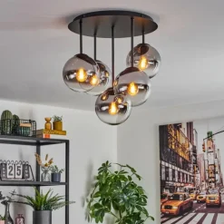 Gastor Plafonnier, Boule lumineuse 45 cm Chrome, Clair, Fumé, 5 lumières