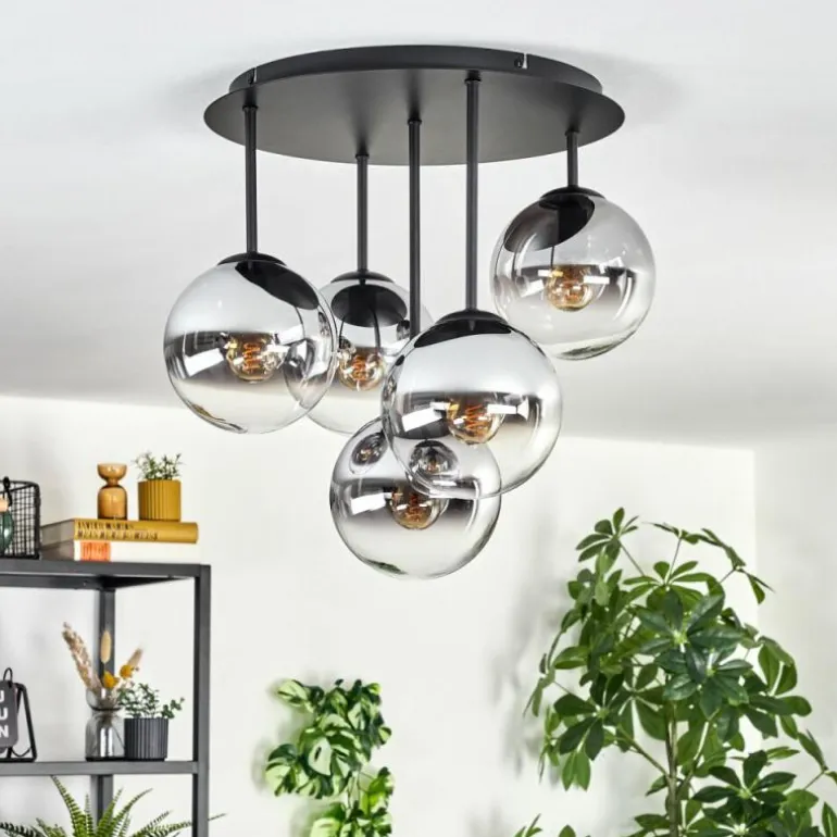 Gastor Plafonnier, Boule lumineuse 45 cm Chrome, Clair, Fumé, 5 lumières