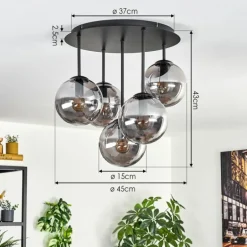 Gastor Plafonnier, Boule lumineuse 45 cm Fumé, 5 lumières