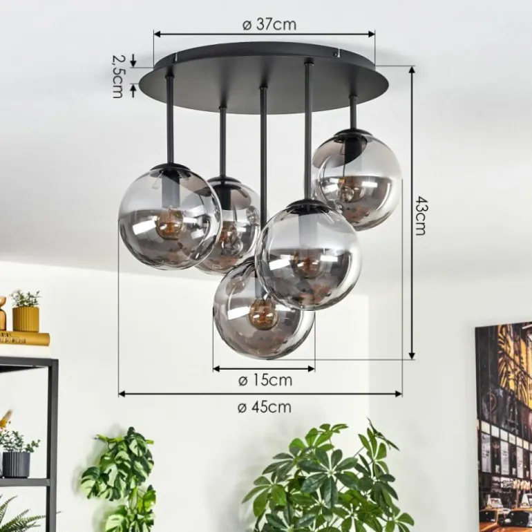 Gastor Plafonnier, Boule lumineuse 45 cm Fumé, 5 lumières