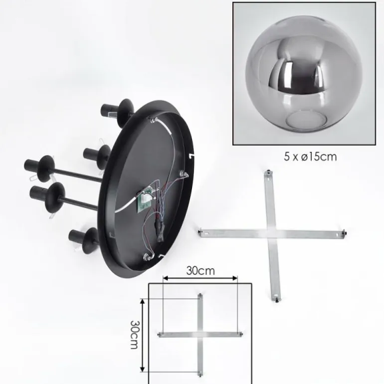 Gastor Plafonnier, Boule lumineuse 45 cm Fumé, 5 lumières