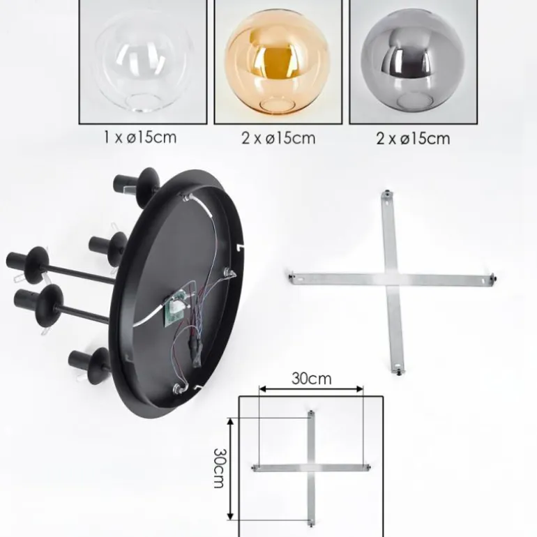 Gastor Plafonnier, Boule lumineuse 45 cm Ambre, Clair, Fumé, 5 lumières