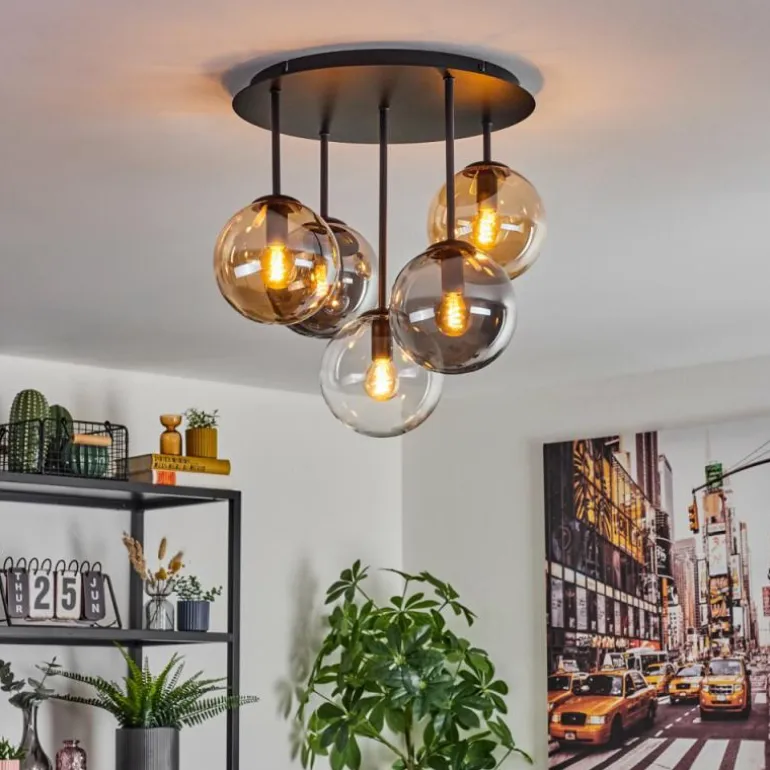 Gastor Plafonnier, Boule lumineuse 45 cm Ambre, Clair, Fumé, 5 lumières