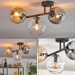 Gastor Plafonnier, Boule lumineuse Ambre, Clair, Fumé, 3 lumières