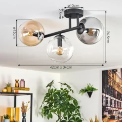 Gastor Plafonnier, Boule lumineuse Ambre, Clair, Fumé, 3 lumières