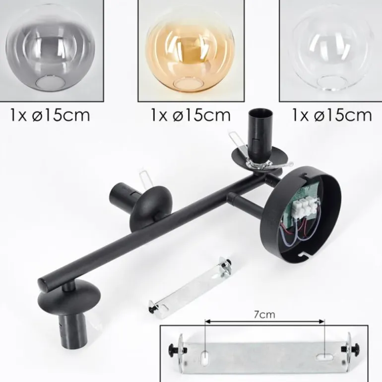 Gastor Plafonnier, Boule lumineuse Ambre, Clair, Fumé, 3 lumières