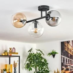 Gastor Plafonnier, Boule lumineuse Ambre, Clair, Fumé, 3 lumières