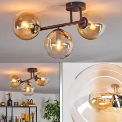 Gastor Plafonnier, Boule lumineuse Ambre, Clair, 3 lumières