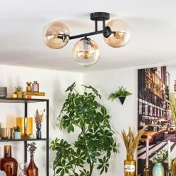 Gastor Plafonnier, Boule lumineuse Ambre, Clair, 3 lumières