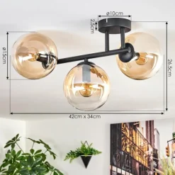 Gastor Plafonnier, Boule lumineuse Ambre, Clair, 3 lumières