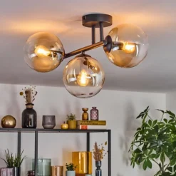 Gastor Plafonnier, Boule lumineuse Ambre, Clair, 3 lumières