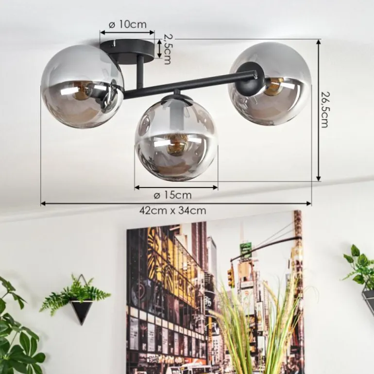 Gastor Plafonnier, Boule lumineuse Fumé, 3 lumières