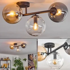 Gastor Plafonnier, Boule lumineuse Ambre, Clair, Fumé, 3 lumières