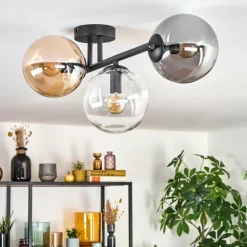 Gastor Plafonnier, Boule lumineuse Ambre, Clair, Fumé, 3 lumières