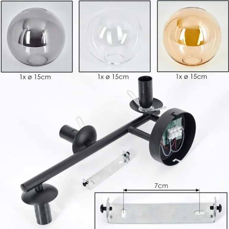 Gastor Plafonnier, Boule lumineuse Ambre, Clair, Fumé, 3 lumières