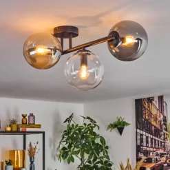 Gastor Plafonnier, Boule lumineuse Ambre, Clair, Fumé, 3 lumières