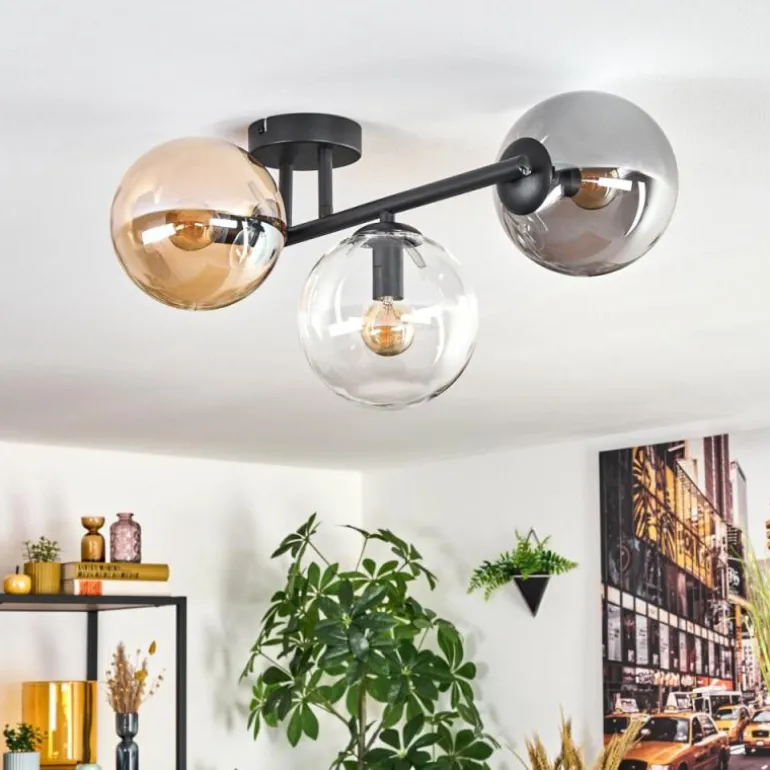 Gastor Plafonnier, Boule lumineuse Ambre, Clair, Fumé, 3 lumières