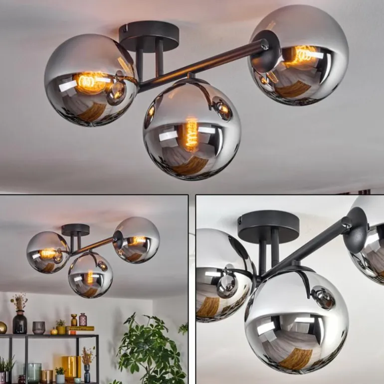 Gastor Plafonnier, Boule lumineuse Chrome, Fumé, 3 lumières