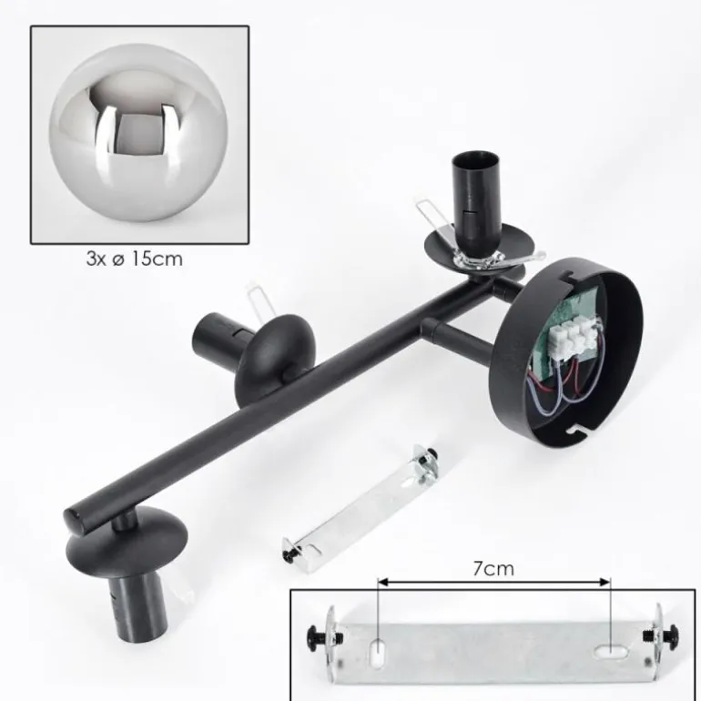 Gastor Plafonnier, Boule lumineuse Chrome, Fumé, 3 lumières