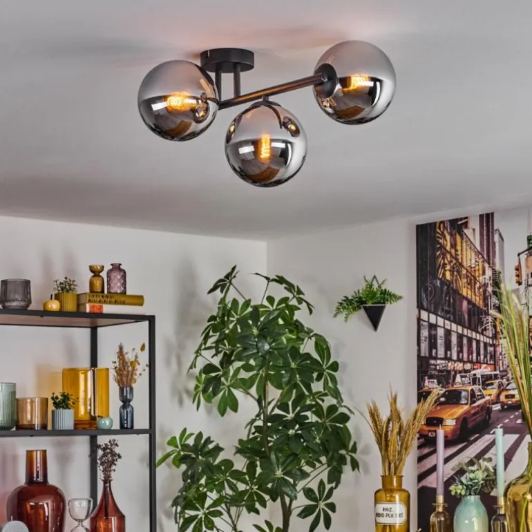 Gastor Plafonnier, Boule lumineuse Chrome, Fumé, 3 lumières