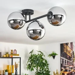 Gastor Plafonnier, Boule lumineuse Chrome, Fumé, 3 lumières